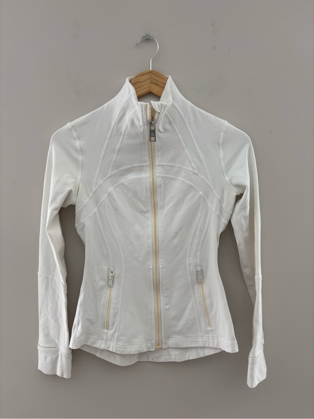 Lululemon Vintage White Define Jacket Luon Full Zip Thumbholes Size 6